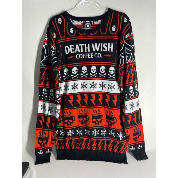 Death Wish Coffee Sweater Christmas Holiday Ugly Sweater Knit Size 2X Mens - Picture 1 of 4